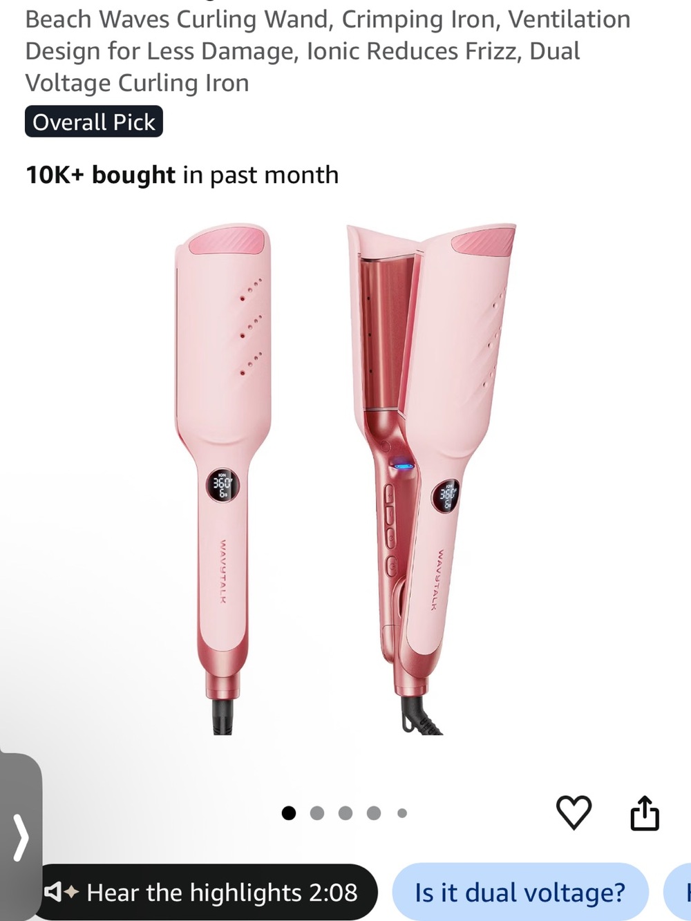 Wavytalk Pink Ventilated Beach Waves Curling Wand